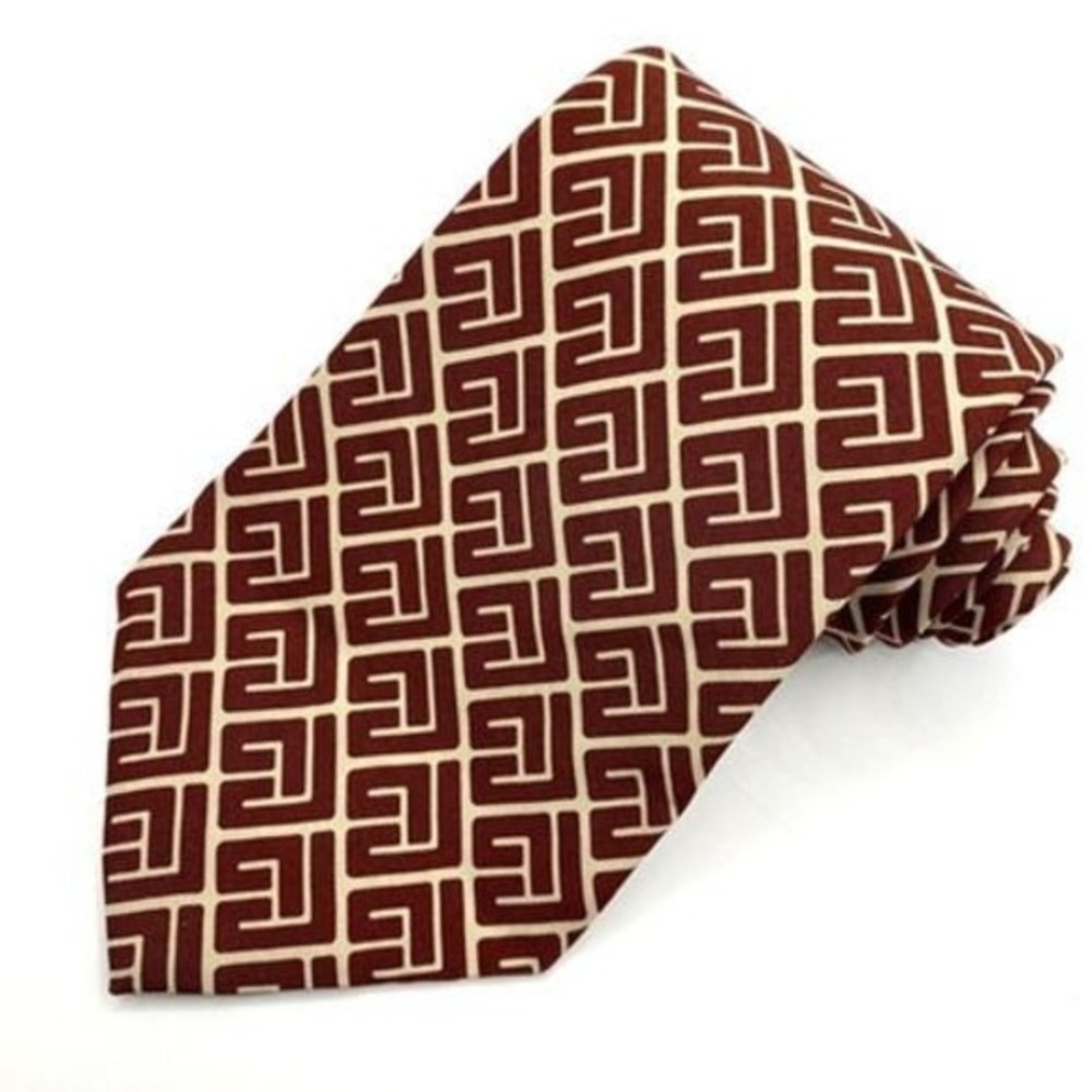 Vintage Polo Ralph Lauren Mens Silk Tie Necktie Wine Abstract Squares USA